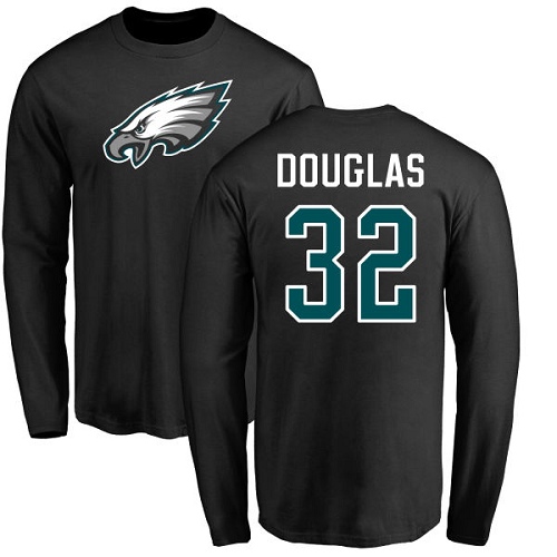 Men Philadelphia Eagles 32 Rasul Douglas Black Name and Number Logo Long Sleeve NFL T Shirt